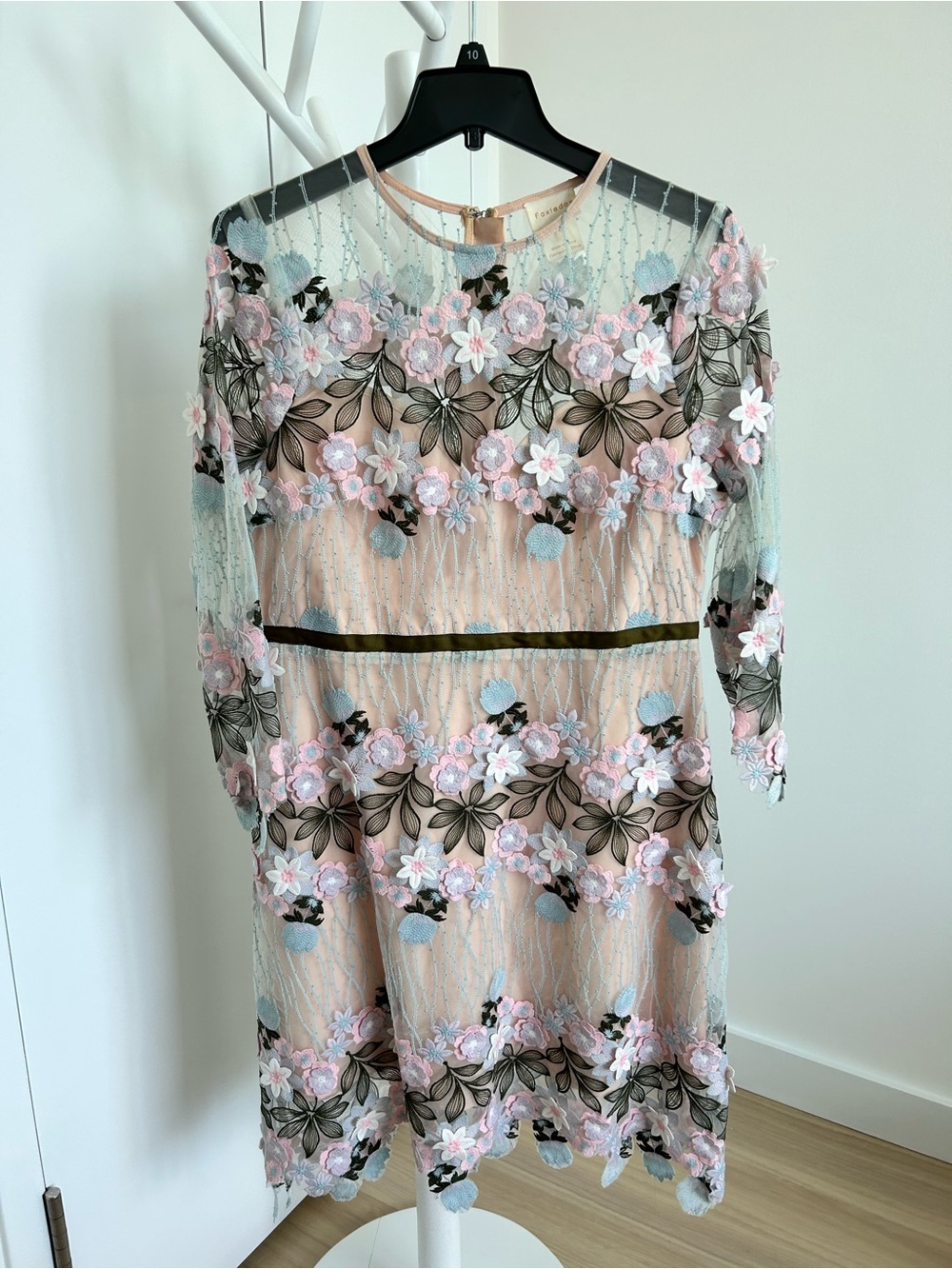 foxiedox Embroidered Pink Floral Long Sleeve Dress
